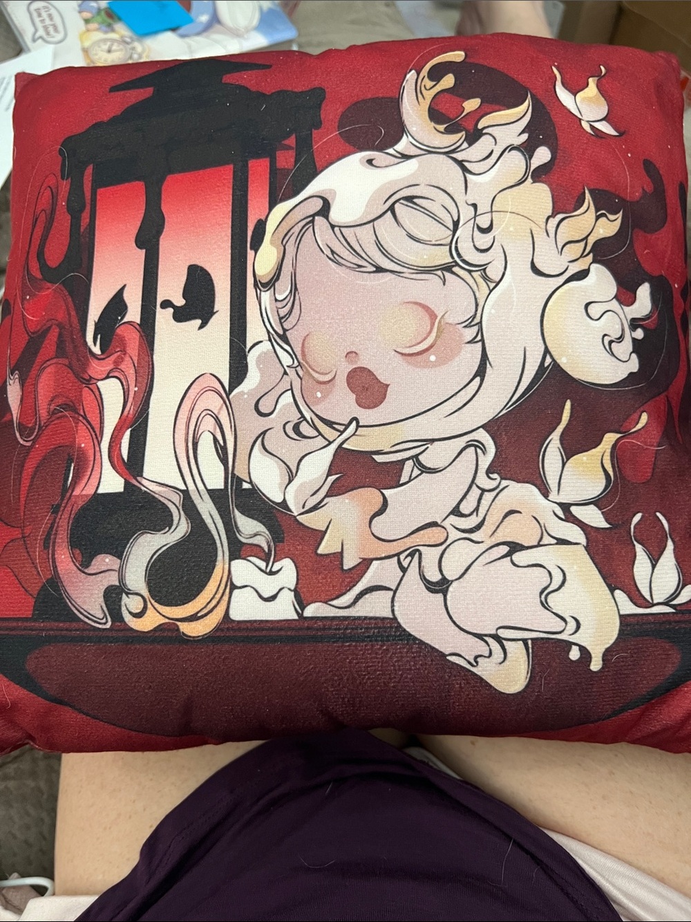 Artistic Skullpand Style Red Decorative Throw Pillow - UnBranded